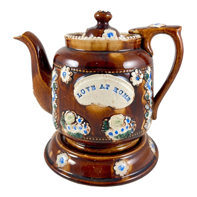 English Measham Bargeware Love at Home Teapot on Stand For Sale