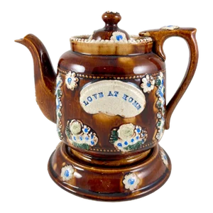 English Measham Bargeware Love at Home Teapot on Stand