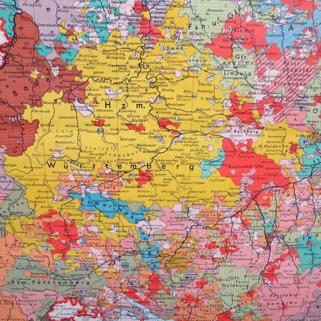 1950s School Wall Map of South West Germany by Putzger for Velhagen & Klasing, 1950s For Sale - Image 5 of 8