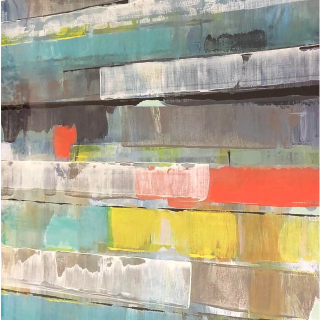 Colorful abstract wall art featuring a series of multicolored lines. Under glass and matted. Measures approximately 34" x...