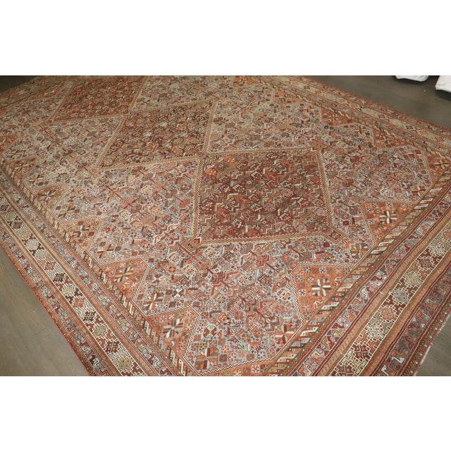 Red Early 20th Century Tribal Persian Shiraz Room Size Rug - 8'10" x 13'4" For Sale - Image 8 of 11