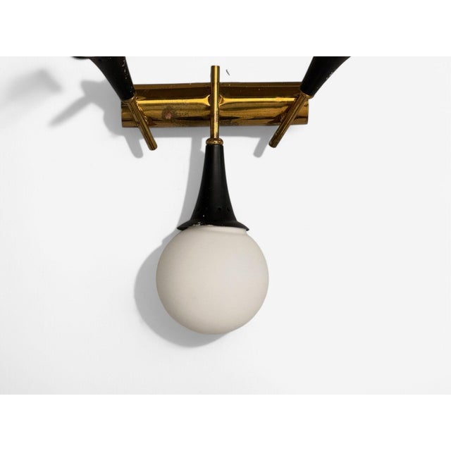 Stilnovo Stilnovo, Italian Mid-Century Modern, Brass, Glass, Three Light Sconce, 1950s Unwired For Sale - Image 4 of 6