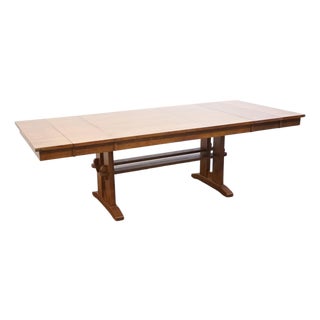 Bassett Furniture Mission Style Solid Oak 93" Trestle Dining Table 4033-0449 For Sale