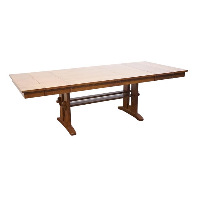 Bassett Furniture Mission Style Solid Oak 93" Trestle Dining Table 4033-0449 For Sale