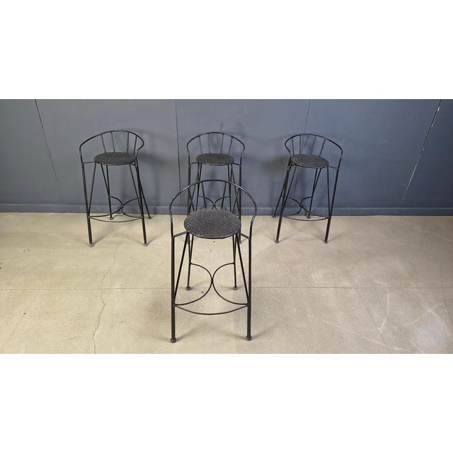 Black Vintage Wrought Iron and Rattan Bar Stools, 1970s, Set of 4 For Sale - Image 8 of 18