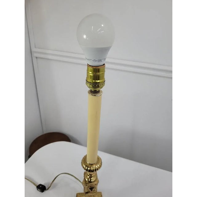 Vintage 1990s Gold Brass Lion Motif Candle Stick Lamp For Sale - Image 4 of 10