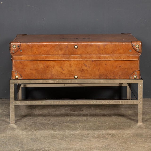English Leather Trunk on Metal Stand, 1910s For Sale - Image 4 of 18
