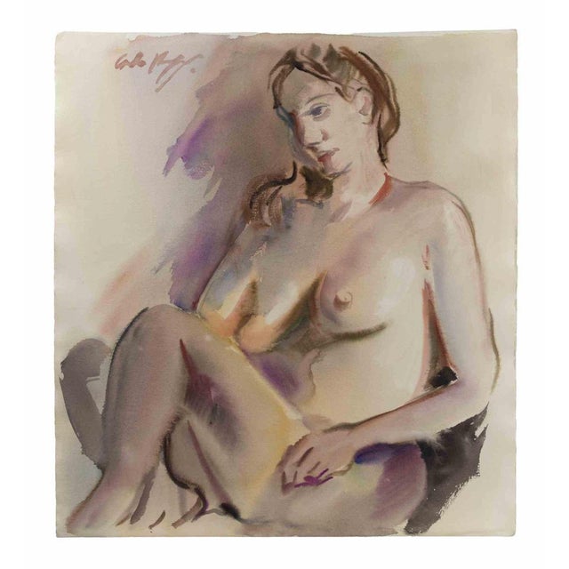 Modern Carlo Ravagnan, Nude, Watercolor, 1960s For Sale - Image 3 of 4
