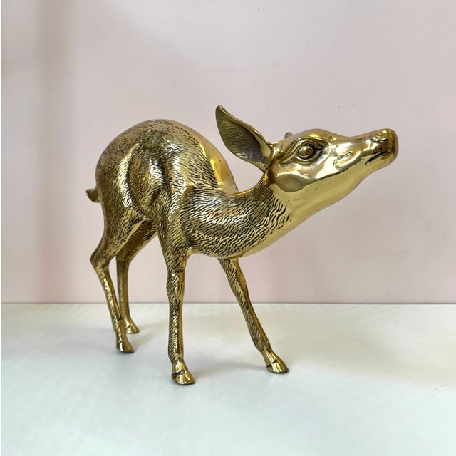 A stunning solid brass deer statue with lots of intricate detailing. Circa 1970's. Dimensions: 19.25”L x 5”W x 12.25”H