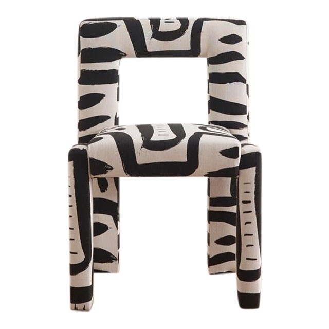 Angle II Armless Dining Chair in Grace Black Tuxedo Print For Sale