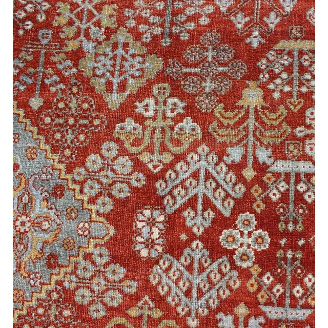 Red Early 20th Century Antique Persian Joshegan Rug With Geometric Medallion Design in Rust and Ivory For Sale - Image 8 of 11