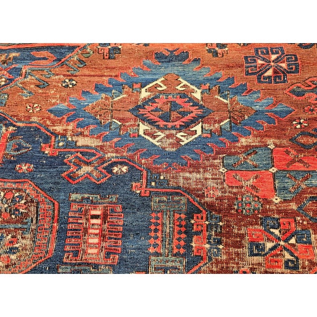 Late 19th Century Caucasian Soumak Rug, Handwoven Allover Geometric, Red & Blue, 5' x 7' For Sale - Image 13 of 17