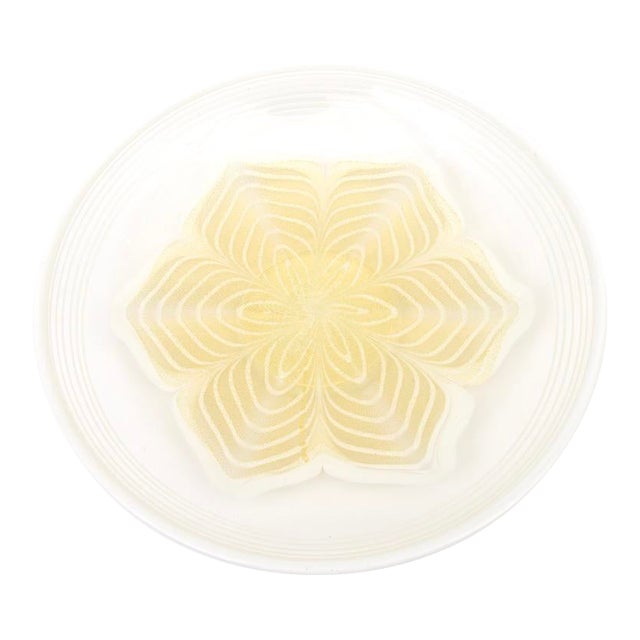 Vintage Murano Glass Bowl With Flower Design and Gold Aventurine, 1980's, Italy For Sale