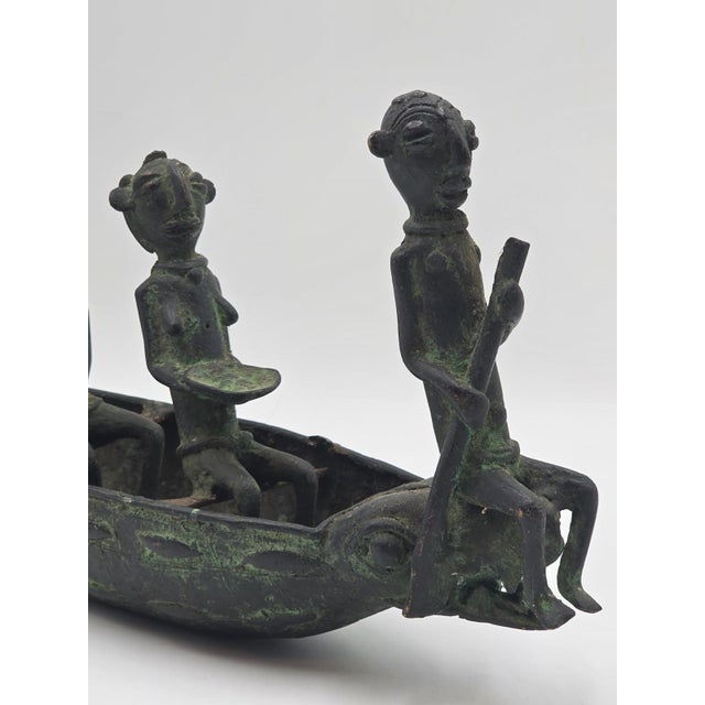 Authentic Mid Cent. 16" Benin Bronze Boat Sculpture African Tribal Lost Wax Art For Sale - Image 12 of 18