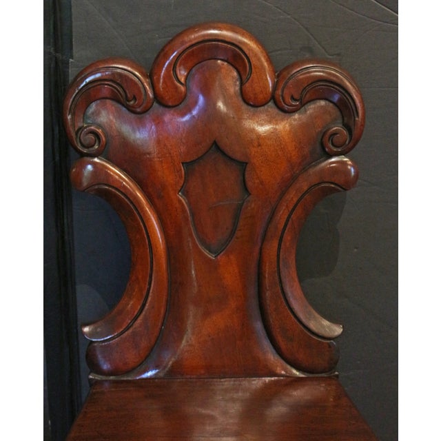 English Circa 1860 English Pair of Carved Hall Chairs For Sale - Image 3 of 5