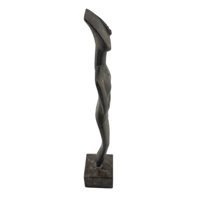 Metal Cycladic Revival Bronze Figure on Marble Base, European, circa 1950s For Sale - Image 7 of 10