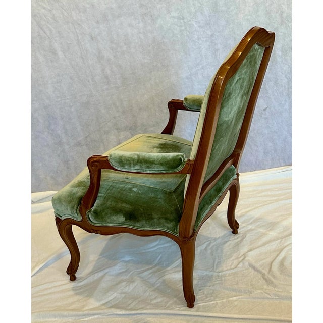 2010s Louis XV Style Hand-Carved Fauteuil Lounge Chair by J. Robert Scott, Silk Velvet Upholstery For Sale - Image 5 of 12