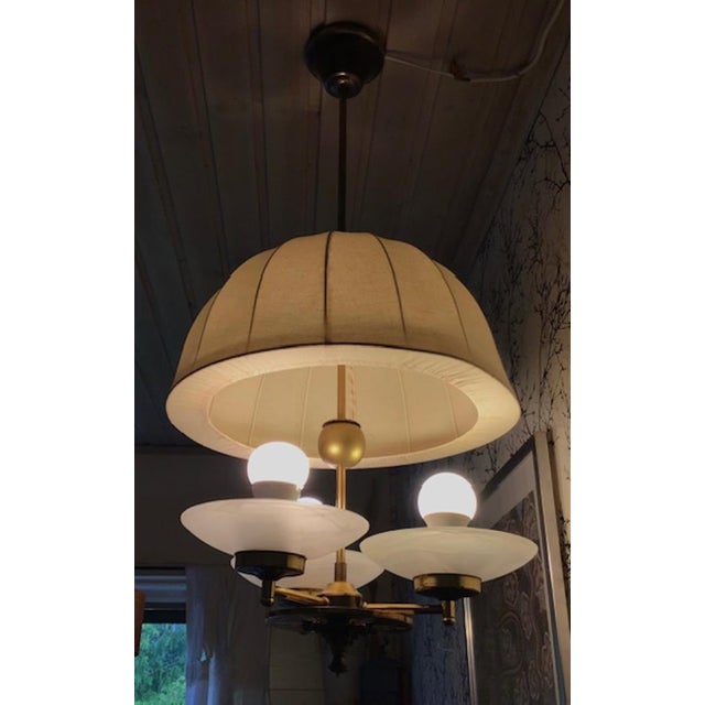 Metal Swedish Modern Ceiling Lamp in Brass and Linen, 1950s For Sale - Image 7 of 11