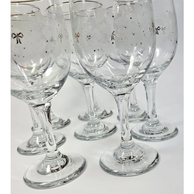 American Gold Rimmed Holiday Goblets- Set of Eight For Sale - Image 3 of 9