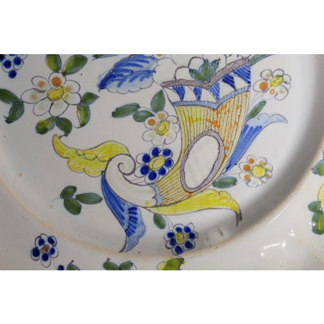 19th Century French Faience Hand Painted Plate Floral Cornucopia, Saint Clement For Sale - Image 11 of 17