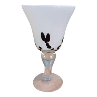 Vintage Murano Martini Drinking Glass Handblown White Brown Spots Art Deco Bar For Sale