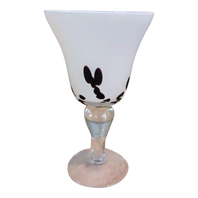 Vintage Murano Martini Drinking Glass Handblown White Brown Spots Art Deco Bar For Sale