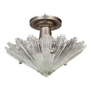 1930s Faceted Molded Glass Star Light With Silver Mount For Sale