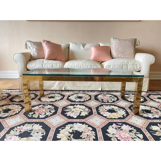 Brass 1970s Mid Century Karl Springer Style Brass and Glass Rectangular Coffee Table For Sale - Image 8 of 13