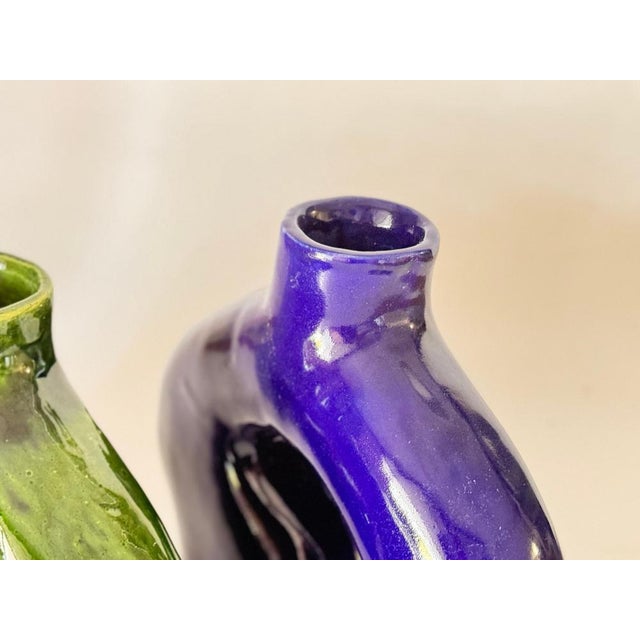 Ceramic Vase in Enameled Ceramic Green, Blue and White, Italy, 1970s, Set of 3 For Sale - Image 7 of 12