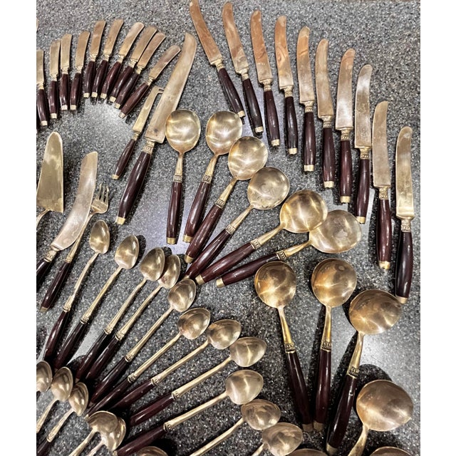 Vintage Siam Thai Flatware and Cutlery Set | Brass + Rosewood For Sale In Tampa - Image 6 of 11