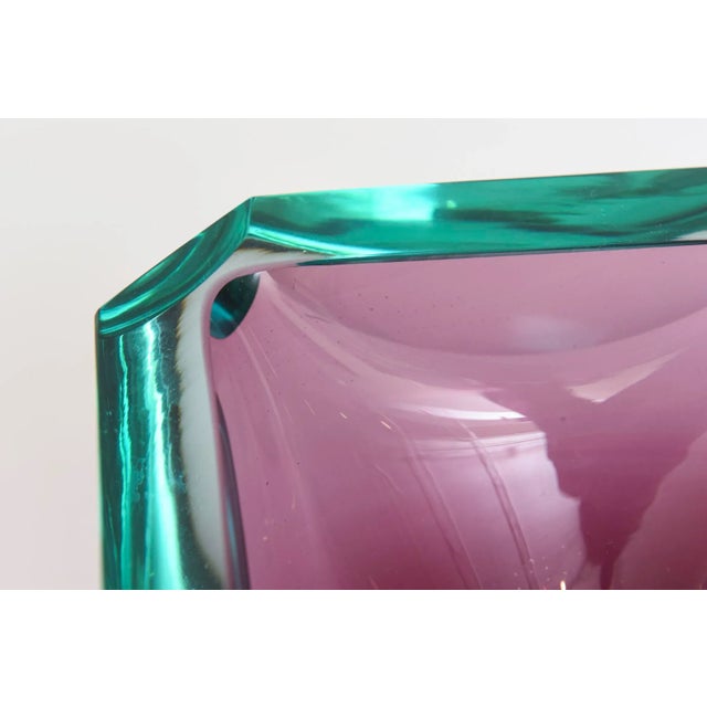 Vintage Murano Faceted Paddled Glass Bowl Emerald Green and Purple, 1960's For Sale In Miami - Image 6 of 11