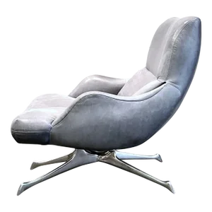 1990s Vladimir Kagan Vk Armchair, Gray Blue Leather Lounge Chair, Polished Base