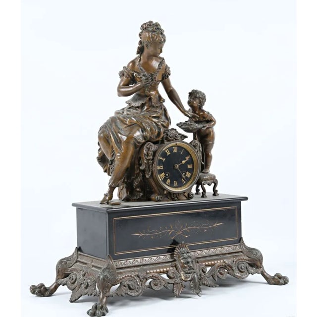 Black Marble and Spelter Clock For Sale - Image 9 of 9