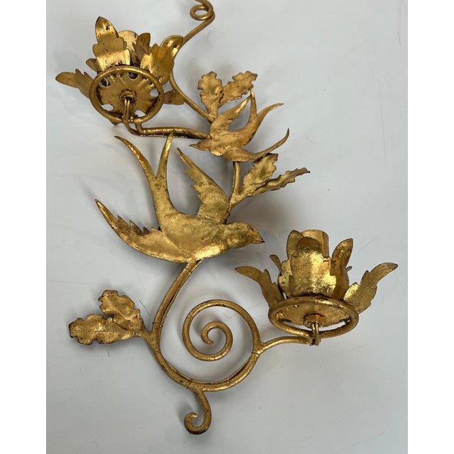 Metal 1970s French gilded metal bird wall sconces in the style of Maison Baguès - a Pair For Sale - Image 7 of 12