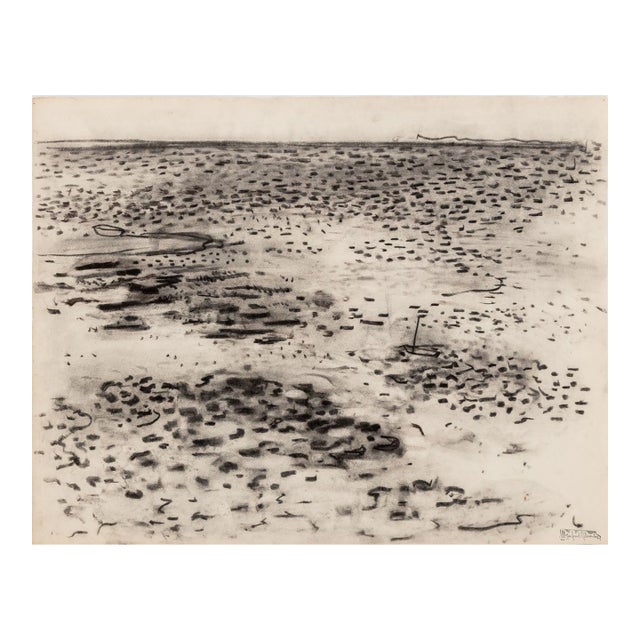 Manfred Schwartz Beach Seascape Charcoal on Paper For Sale