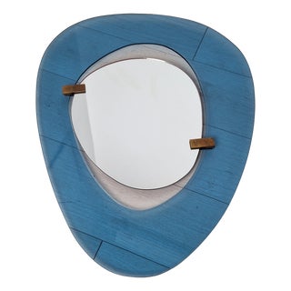 Mirror with Suspended Blue Glass Frame attributed to Max Ingrand for Fontana Arte, 1950s For Sale