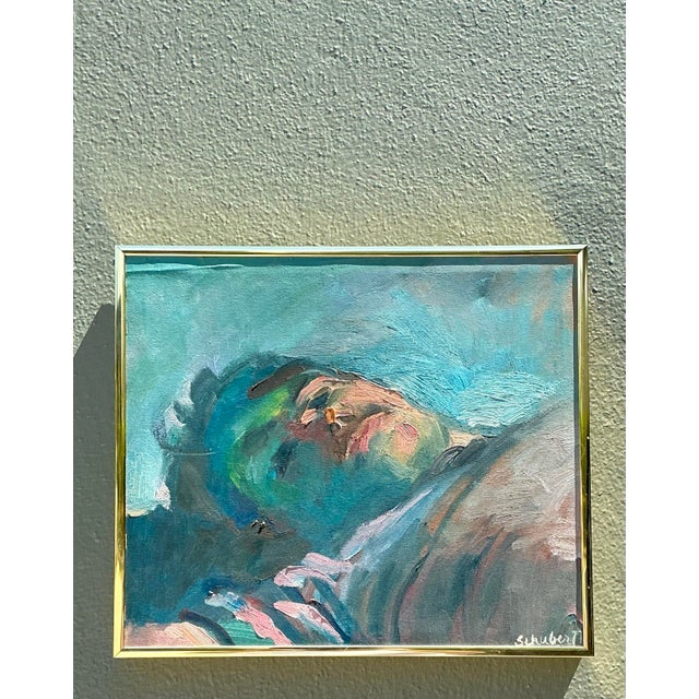Vintage Original Painterly Portrait Air Reclining Man For Sale - Image 10 of 12