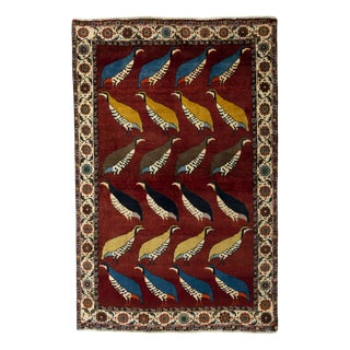 Hand-Knotted Gabbeh Nomad Rug with Bird Motif For Sale