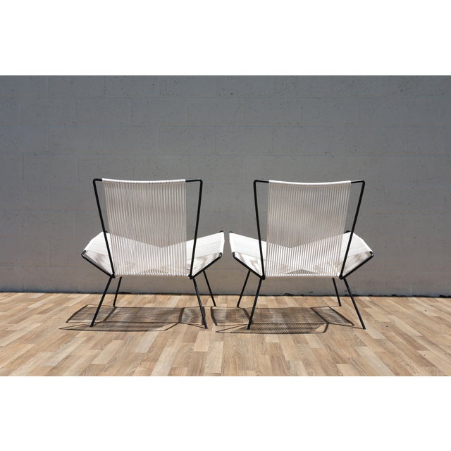 1960s Vintage Pair of Iron and Rope Lounge Chairs | Mid Century Modern Sculptural Accent Chairs For Sale - Image 5 of 18