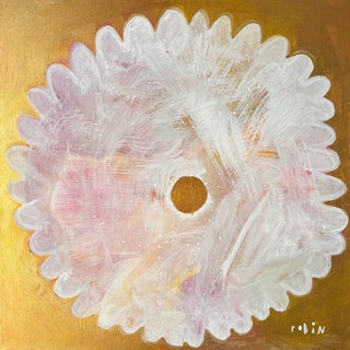 Flower Five. White & Gold Painting by Robin Zingone. For Sale