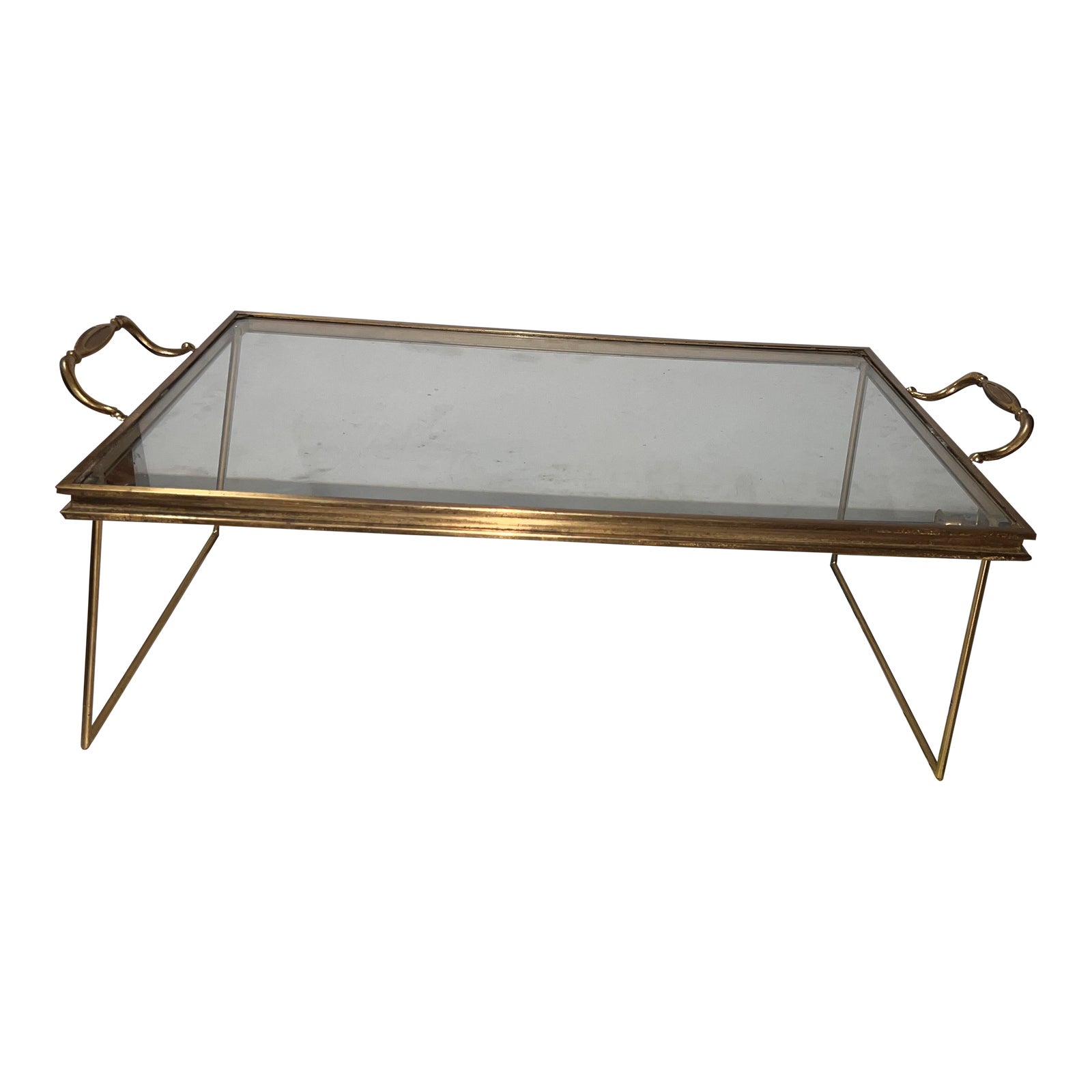 1940s Heavy Brass Serving Tray With Glass Center Chairish