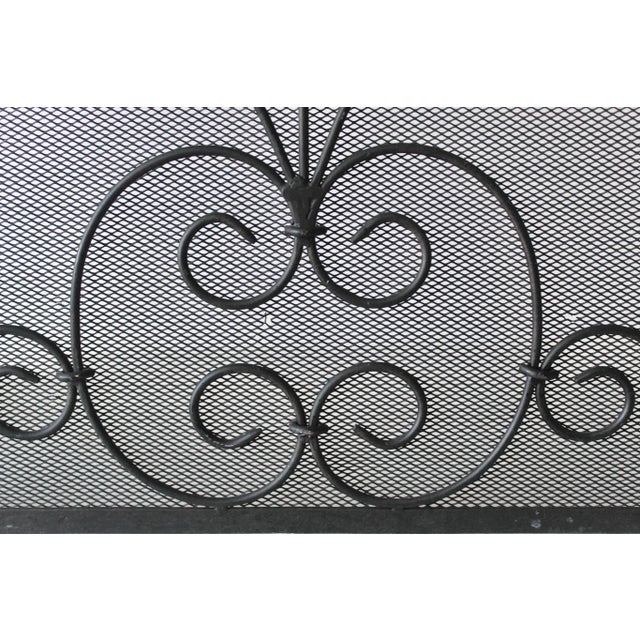 Metal Vintage French Style Black Mesh Fireplace Screen Metal Scrollwork Details For Sale - Image 7 of 11