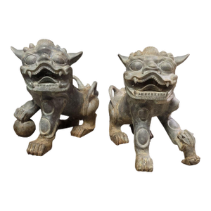 Antique Chinese Bronze Guardian Foo Dogs - A Pair