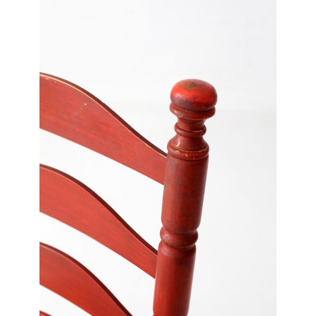 Wood Vintage Red Ladder Back Rush Seat Chair For Sale - Image 7 of 18
