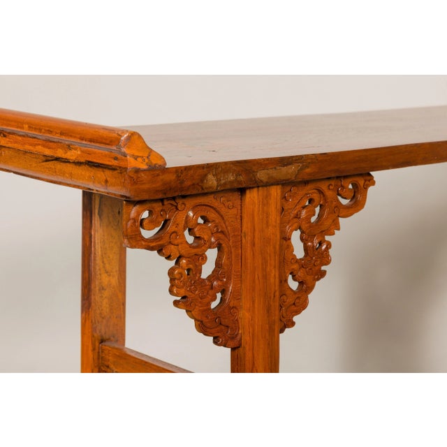 Qing Dynasty Tall Altar Console Table with Carved Scrolling Spandrels For Sale - Image 12 of 12