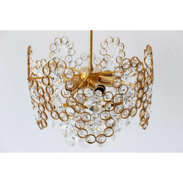 Gilt Brass Facet Cut Crystal Glass Chandelier from Palwa, 1970s For Sale - Image 4 of 15
