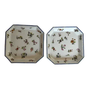 Sevres Made in France Floral Square Dishes a Pair