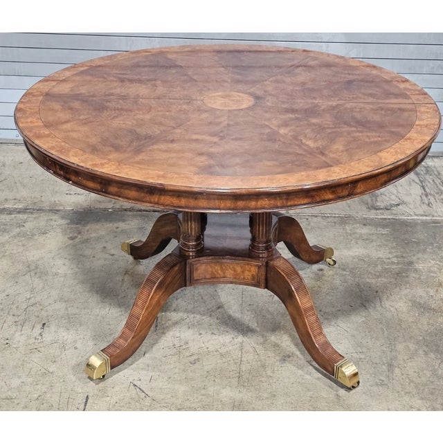 Theodore Alexander Theodore Alexander Regency Style Flame Mahogany Round Expanding Dining Table For Sale - Image 4 of 13