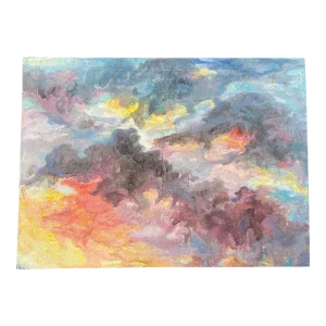1980s Impressionist Sunset in the Sky Oil on Canvas Cloudscape Painting
