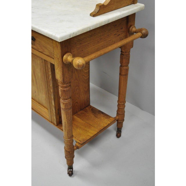 Eastlake Victorian Marble Top Oak Wash Stand Commode Tile Backsplash